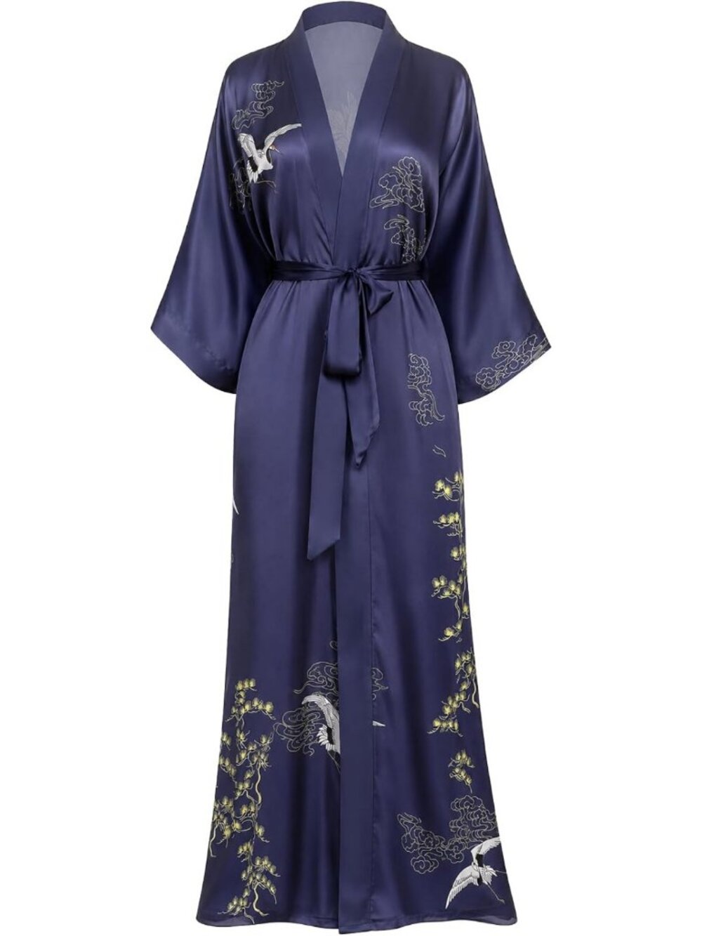 Floral Long Kimono Robe for Women | Silky Lightweight Satin Lounge Wear, Bridal